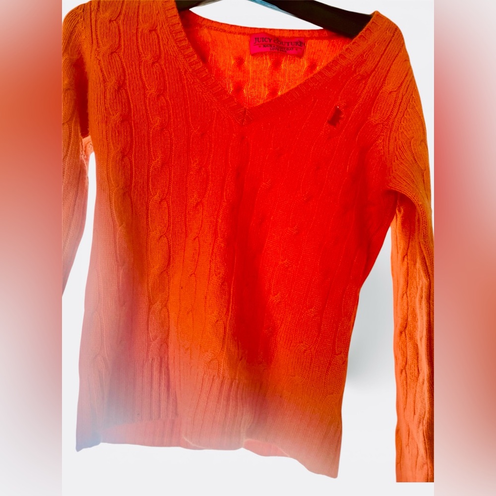Vintage Juicy Couture Vibrant Orange & Fuscia V-Neck Cashmere Sweater